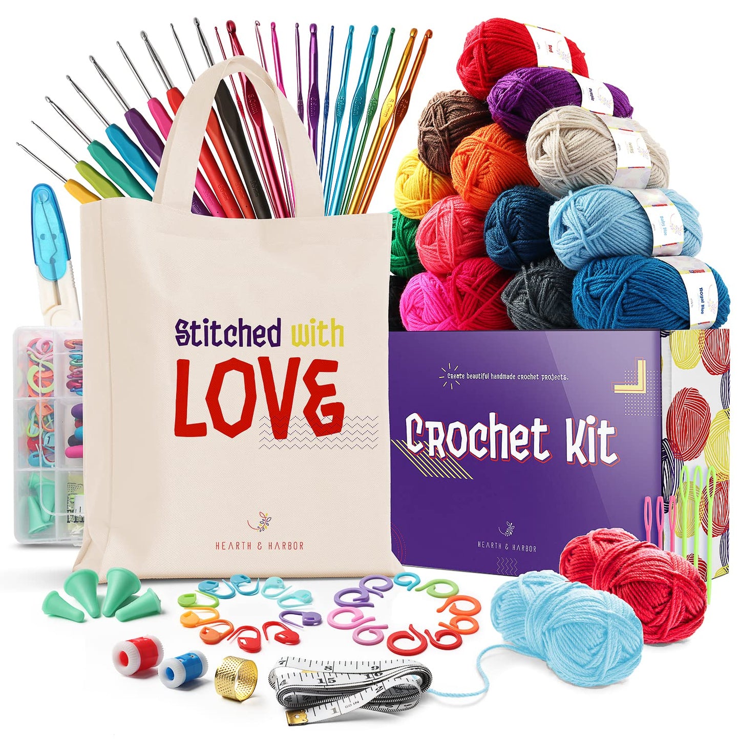 Crochet Kit for Beginners Adults and Kids, Knitting & Crochet Supplies Includes 1500 Yards Assorted Yarn, 21 Ergonomic Hooks, Plus Many Accessories – Beginner Crochet Kits Ideal for Amigurumi