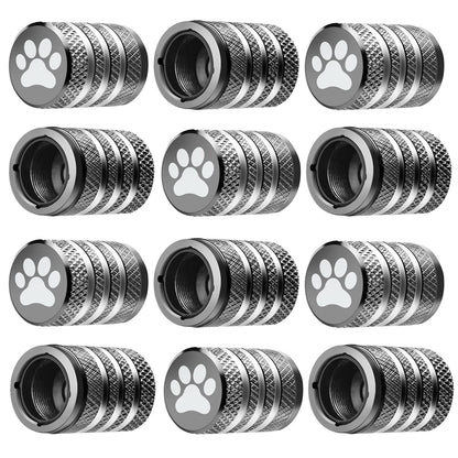 Tire Valve Stem Caps Cover - (12 Pack) Tire Air Caps Metal with Plastic Liner Corrosion Resistant Leak-Proof Dog Paw Print for Car Truck Motorcycle Bike Grey