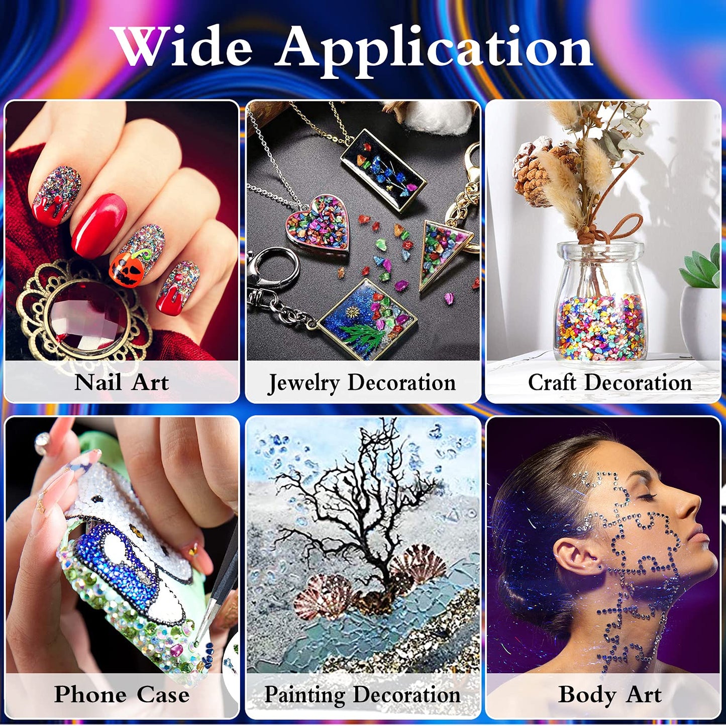 12 Box Crushed Glass Craft Glitter Fine for Resin Art, Small Broken Glass Pieces Irregular Metallic Crystal Chips Chunky Flakes Sequins for Nail Arts DIY Vase Filler Epoxy Jewelry Making Decoration