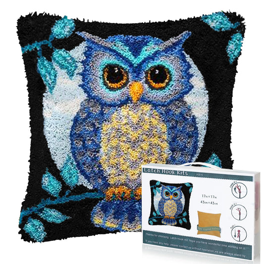 EsLuker.ly Full Moon Owl Latch Hook Pillow Kit for Adults Beginners, DIY Throw Pillow Cushion Cover Making Set with Pre-Printed Canvas & Crochet Yarn, Creative Latch Hook Craft Kits for Home Decor