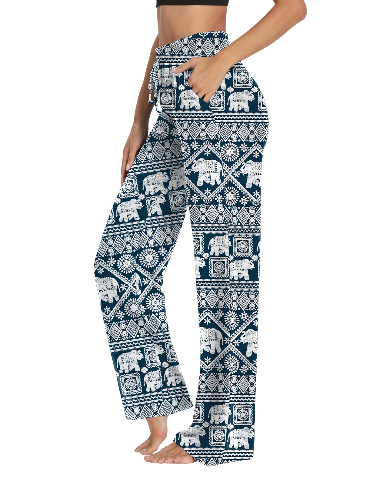 Sarin Mathews Womens Yoga Sweatpants Wide Leg Lounge Pajamas Pants Comfy Drawstring Workout Joggers Pants with Pockets Elephant-Navy XL