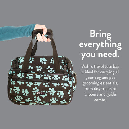 WAHL Professional Animal Travel Tote Bag with Zipper - Travel Bag - Storage Pack for Grooming Supplies - for Dog, Cat & Pet Groomers - 28.8 Inches, Turquoise Paw Print Design (#97764-300)