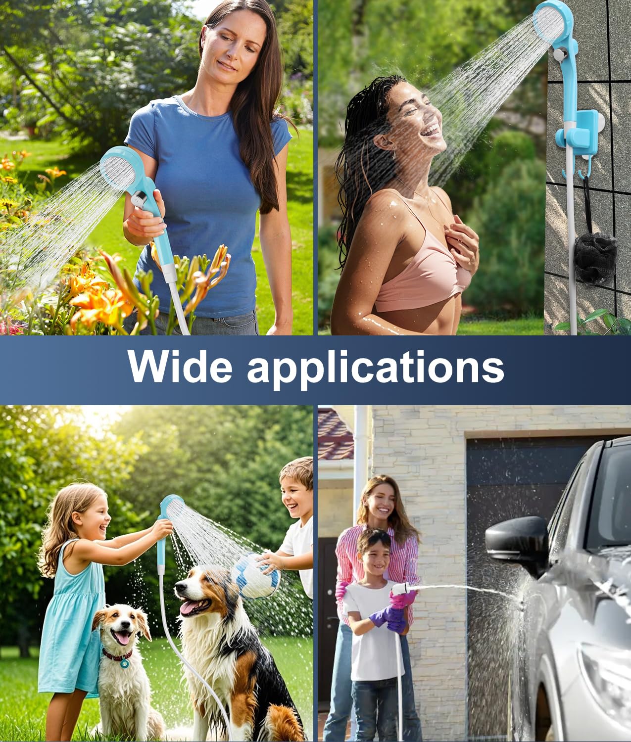 WADEO Portable Shower Camping Shower Outdoor Camp Shower Pump, Electric Rechargeable Portable Camping Shower, Powered by Rechargeable Battery for Camping, Hiking, Traveling