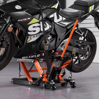 VEVOR Hydraulic Motorcycle Lift Jack 1500 LBS Capacity ATV Scissor Lift Jack Portable Motorcycle Lift Table with 4 Wheels Hydraulic Foot-Operated Hoist Stand for Motorcycle ATV UTV Powersports