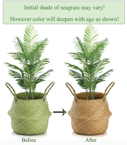 Yesland 2 Pack Woven Seagrass Plant Basket with Handles, Ideal Wicker Baskets Storage Plant Pot Baskets for Laundry, Picnic, Plant Pot Cover, Beach Bag and Grocery Basket (L)