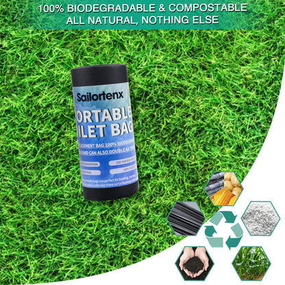 Sailortenx 80/60/20 Portable Camping Toilet Bags 100% Compostable 8 Gallon Use with 5 Gallon Bucket Toilet, Camp Toilet Waste Bags, Disposable Biodegradable Poop Bags for Outdoor Camping