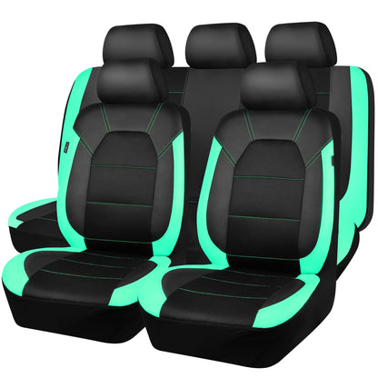 CAR PASS Leather Seat Covers, Breathable Universal Car Seat Cover Full Set for Cute Women Girly,Super 5mm Composite Sponge Inside,Airbag Compatible Fits Most Auto,SUVs,Trucks,Vans(Full Set,Black&Mint)