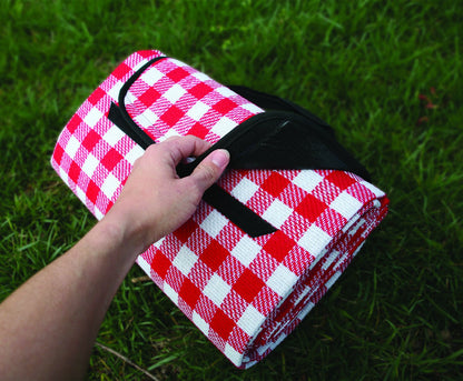 Camco Classic Red & White Checkered Picnic Blanket with Waterproof Backing - Includes Convenient Carry Strap | Comfortable and Durable Material | Measures 51" x 59" - (42803)