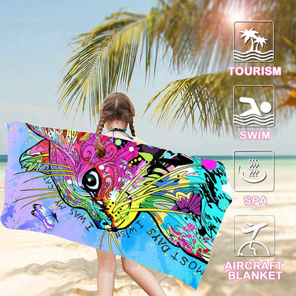 Bonsai Tree Cat Gifts Beach Towel for Women Girls, Cute Microfiber Bath Towel Gifts, Funny Sand Free Quick Dry Travel Towels for Women Kids Yoga Sports 30" X 60