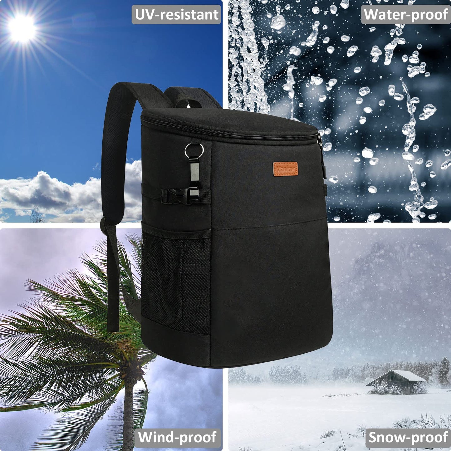 Camping Cooler Backpack 30 Cans, Soft Backpack Coolers Insulated Leak Proof Travel Cooler Bag Waterproof Lunch Picnic Beach Work Trip Thermal Bag Drink Beverage Beer Cooler Black