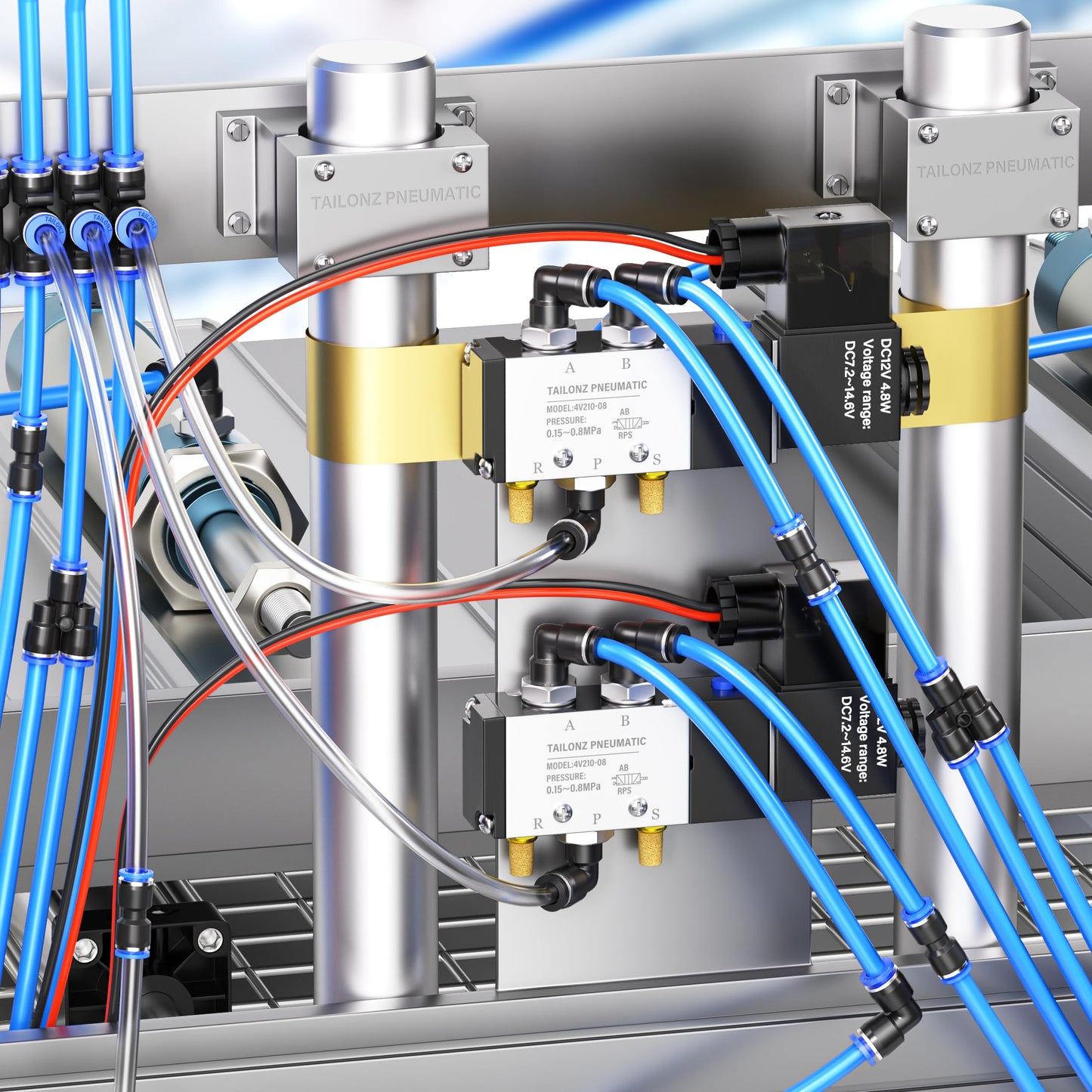 TAILONZ PNEUMATIC 1/4 Inch od Push to Connect Fittings Pneumatic Fittings Kit 10 Spliters+10 Elbows+10 tee+10 Straight (40 pcs)
