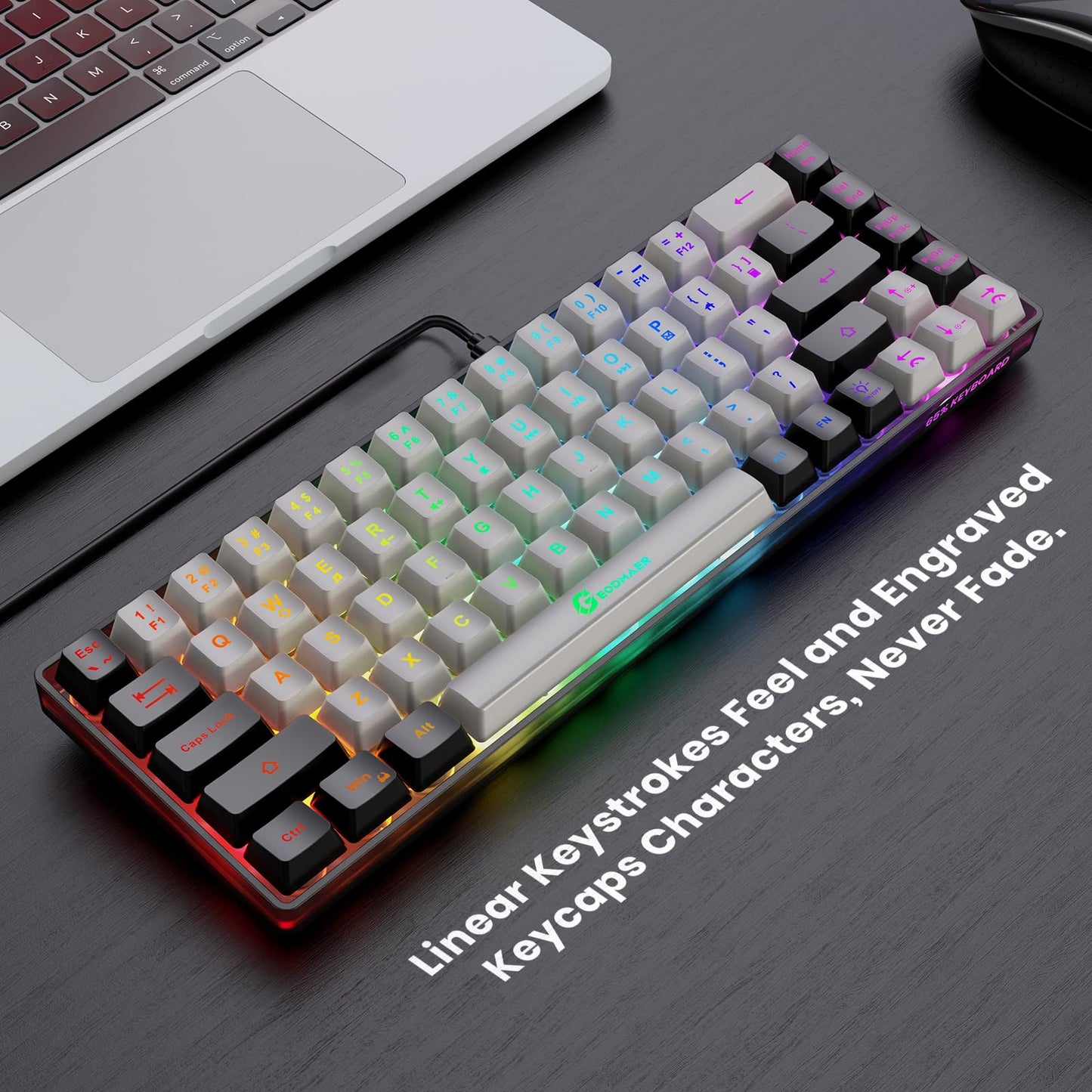 GEODMAER 65% Gaming Keyboard, Wired Backlit Mini Keyboard, Ultra-Compact Anti-Ghosting No-Conflict 68 Keys Membrane Gaming Wired Keyboard for PC Laptop Windows Gamer