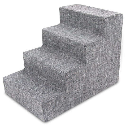 Best Pet Supplies Dog Stairs & Steps - Foam Steps for Small Dogs & Cats, Non-Slip Indoor Balanced Pet Step Support, Dog Ramp, No Assembly, Ash Gray Linen, 4-Step (18-inch Height).