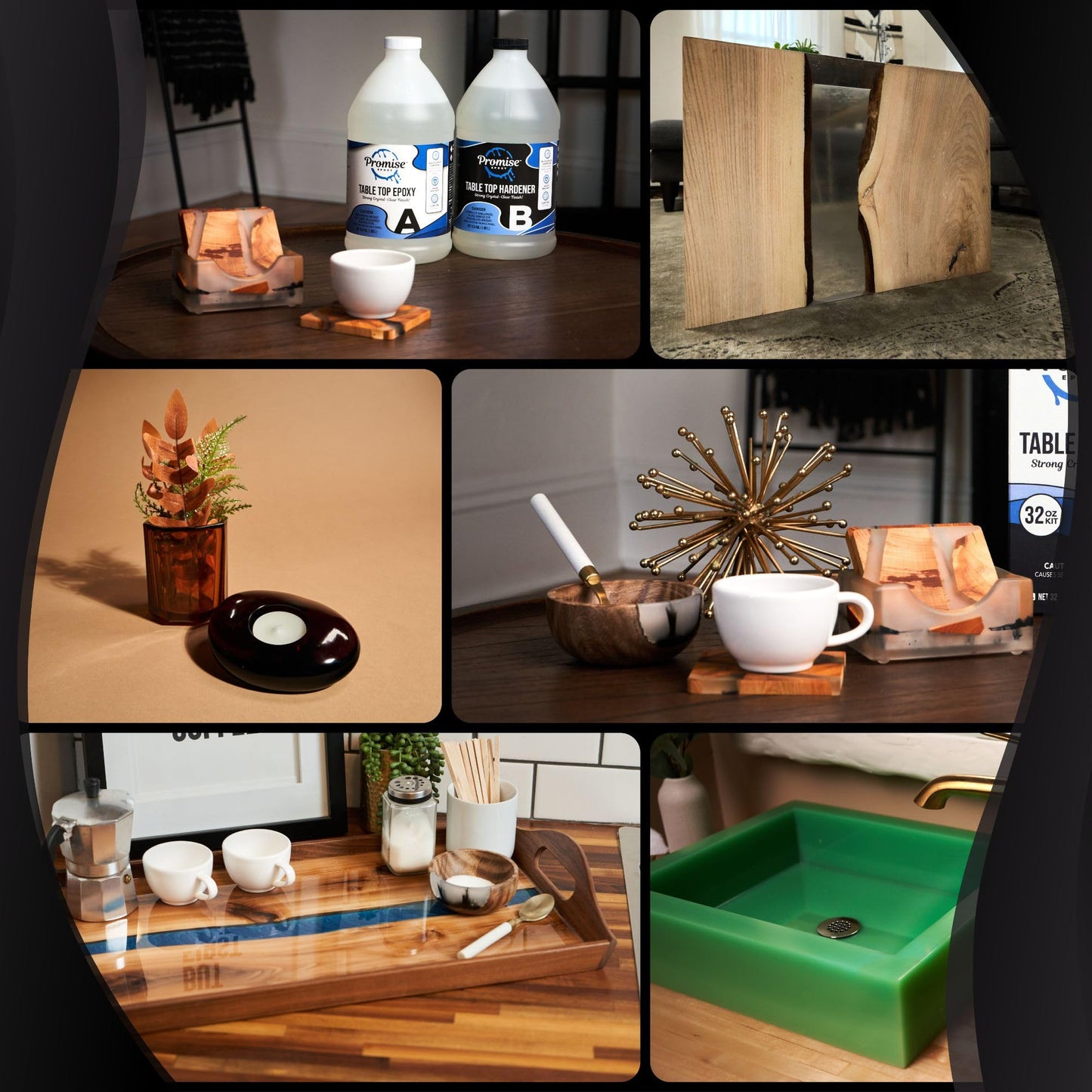 Promise Epoxy Epoxy Resin Kit 1 Gal-Crystal Clear, UV Resistant, Self Leveling, Food Safe for Table Top, Arts & Crafts, Wood Casting, Jewelry Making, Use with Mica Powder, Silicone Molds, Alcohol Ink