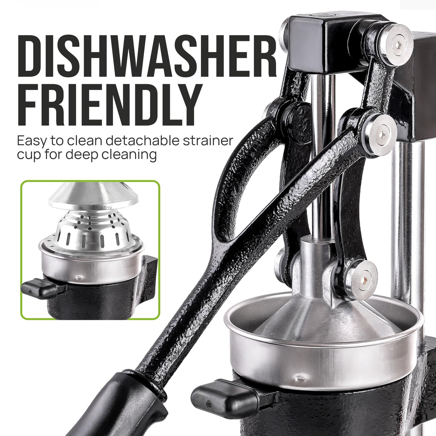 Zulay Kitchen Cast-Iron Orange Juice Squeezer - Easy-to-Clean, Heavy-Duty, Professional Citrus Juicer - Stainless Steel Lemon Squeezer - Manual Citrus Press & Orange Squeezer - Orange Juicer (Black)