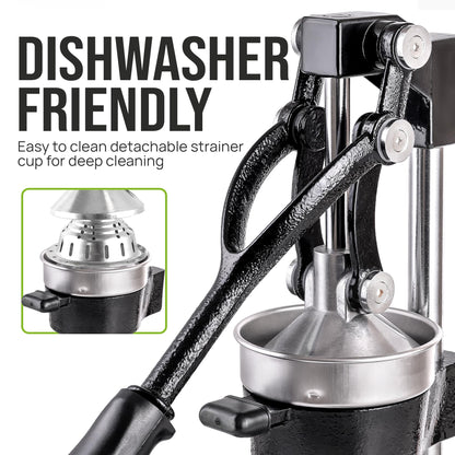 Zulay Kitchen Cast-Iron Orange Juice Squeezer - Easy-to-Clean, Heavy-Duty, Professional Citrus Juicer - Stainless Steel Lemon Squeezer - Manual Citrus Press & Orange Squeezer - Orange Juicer (Black)
