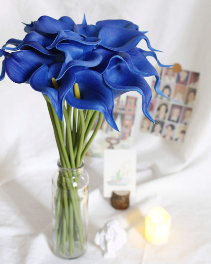 DuHouse 20Pcs Artificial Calla Lily Flower Real Touch Latex Flowers for DIY Wedding Bouquet Party Home Decor (Royal Blue)