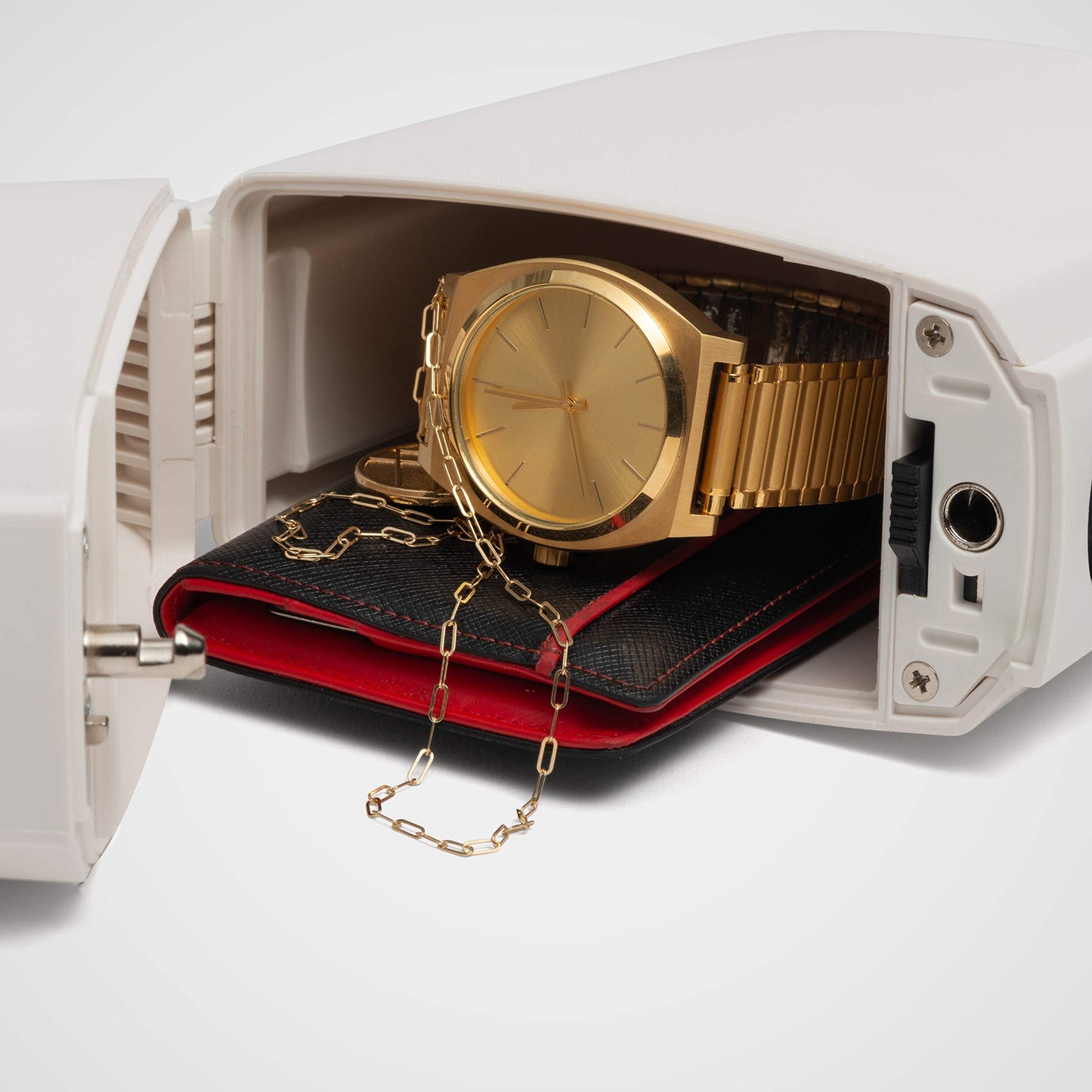 SAFEGO Portable Indoor/Outdoor Lock Box Safe with Key and Combination Access (Compact, White)