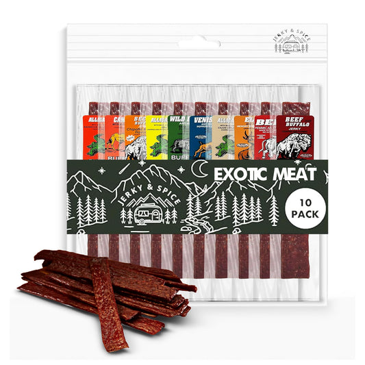 Buffalo Bob's Exotic Jerky (10 Pack) | Meat Snack Variety Set | Gourmet Wild Game Sampler Gift Set | Beef Jerky Gifts for Men | Snacks for Fathers | Animal Protein Variety Set | Exotic Pack