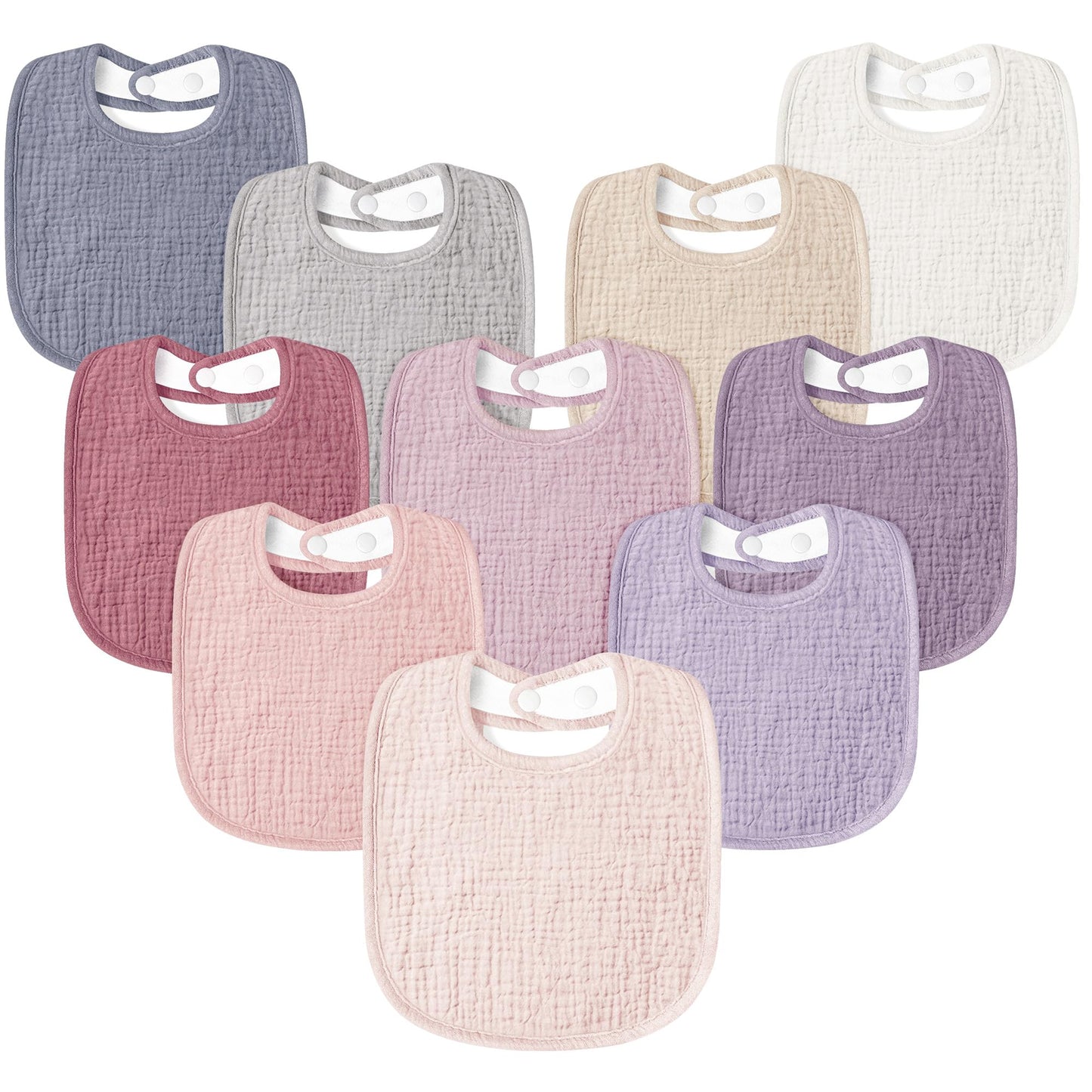 Susurration Muslin Baby Drool Bibs 10Pack Soft Square Adjustable Bandana Bibs for Unisex Baby Girls & Boys (Pink)