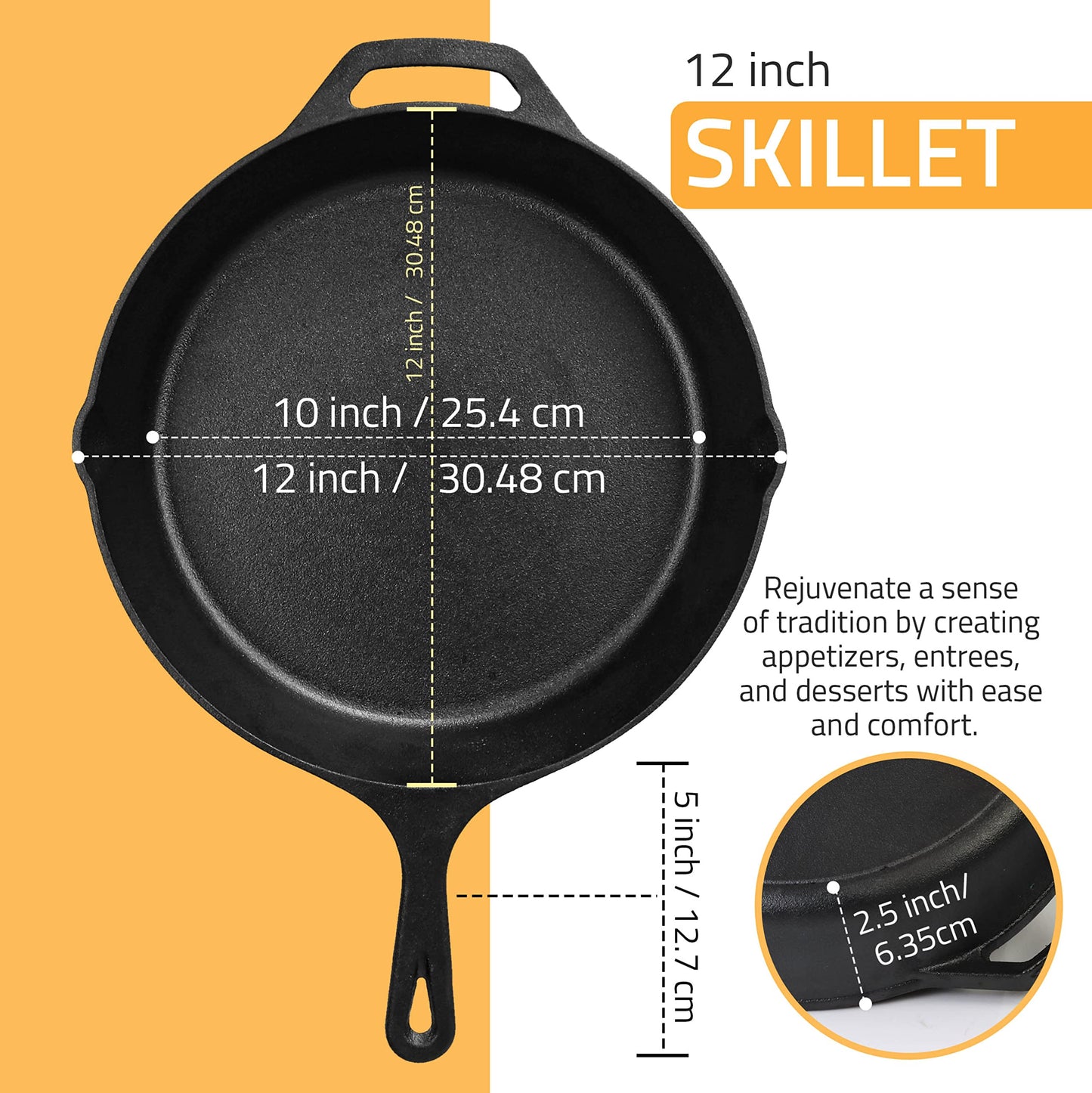 Utopia Kitchen Cast Iron Frying Pan 12 Inch, Cast Iron Chefs Pan, Pre Seasoned Skillet, Safe Grill Cookware for Indoor & Outdoor Use, Black