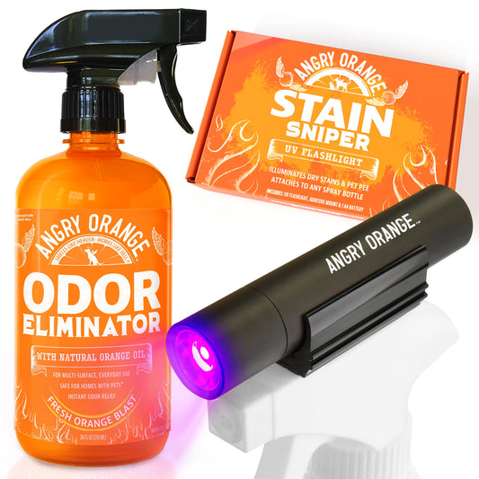 ANGRY ORANGE Pet Odor Eliminator Kit for Dog Urine - Citrus - 24 oz + UV Flashlight