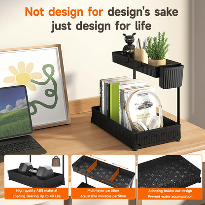 Sevenblue 3 Pack Multi-Purpose Under Sink Organizers and Storage, 2025 L-Shaped Pull Out Cabinet Organizer for Bathroom & Kitchen, Under Cabinet Organizer with Hooks Hanging Cup, Black