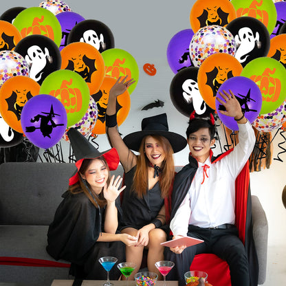 62PCS Halloween Party Balloons Decorations, 12 Inch Black Orange Purple Green Confetti Balloons for Kids Halloween Birthday Bachelorette Party Decorations Supplies