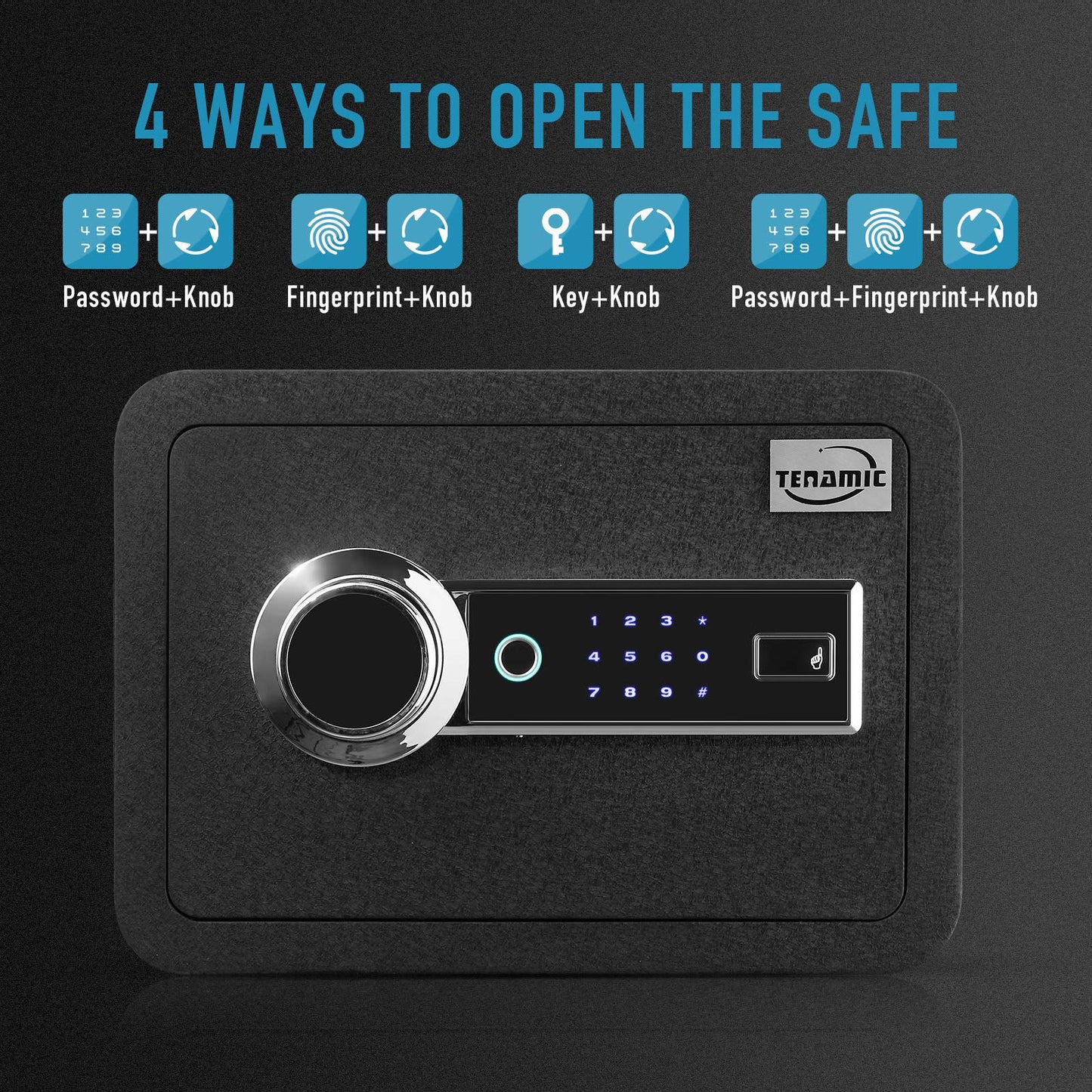 Tenamic Biometric Fingerprint Safe Box 0.85 Cubic Feet Fireproof Waterproof Safe Box with Induction Light and Leather, Solid Alloy Steel Office Hotel Home Cabinet Safe, Black