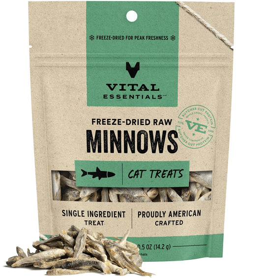 Vital Essentials Minnows Cat Treats, 0.5 oz | Freeze-Dried Raw | Single Ingredient | Grain Free, Gluten Free, Filler Free