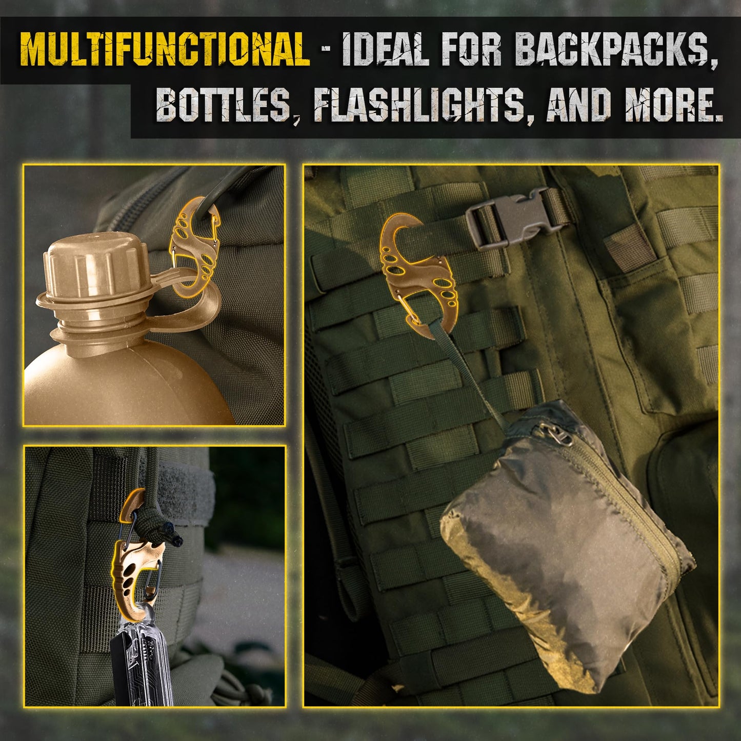 Carabiner Clip - Double Spring snap Hook- 5 Pack S-Biners - Locking Key Ring - Coyote Mini Carabiners