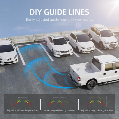 eRapta Backup Camera for Truck 7''HD 2K Front/Rear View Monitor kit IP69 Waterproof Night Vision DIY Grid Lines for Car RVs Trucks Tractors Bus Semi-Trailers Pickup AY7