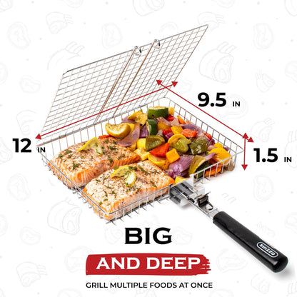SHIZZO Grill Basket Set, Barbecue BBQ Grilling, Stainless Steel Folding Portable Outdoor Camping Rack for Fish, Shrimp, Vegetables, Cooking Accessories, Gifts for Dad, husband, Friends