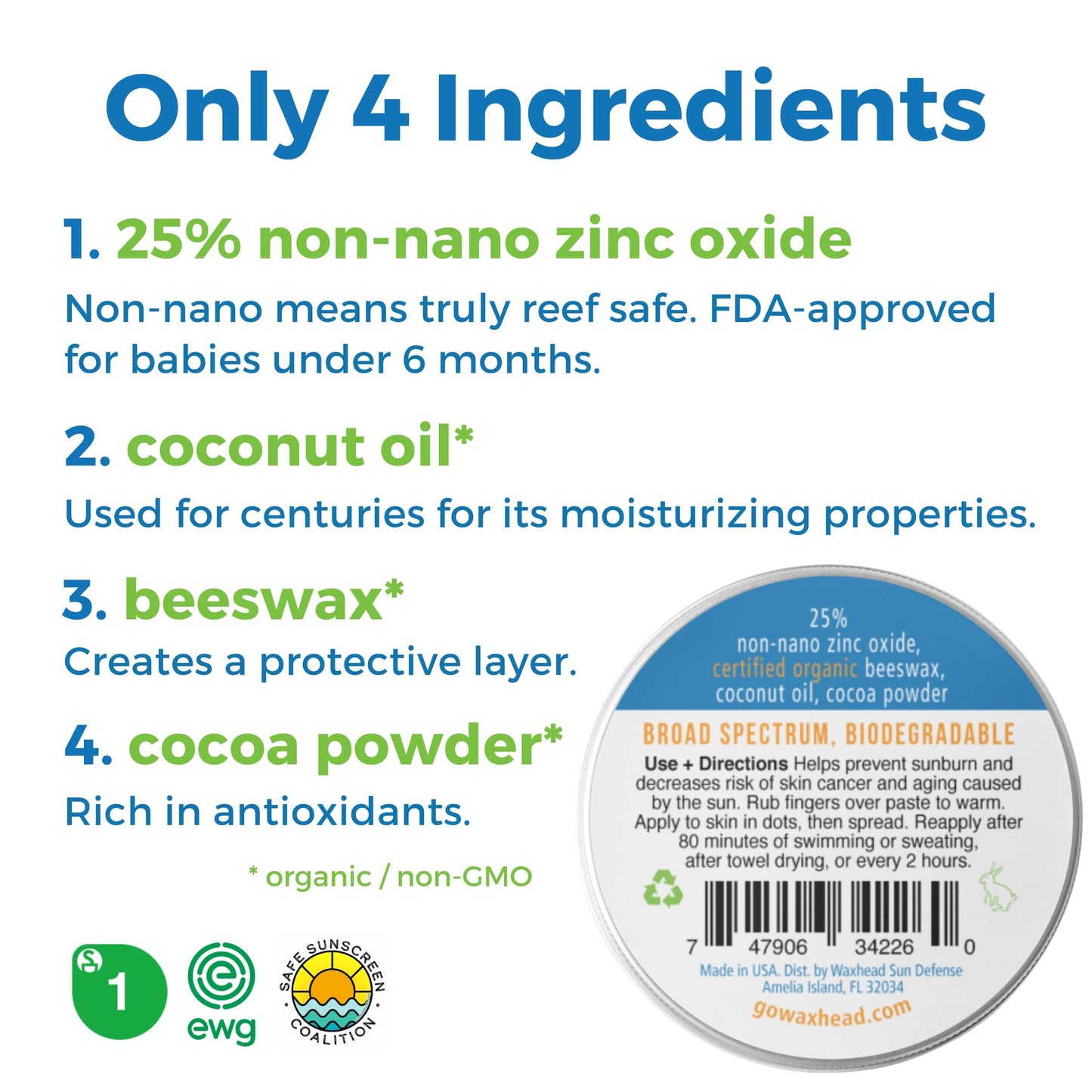 Waxhead Tinted Zinc Oxide Sunscreen Face, SPF 30 Reef Safe Non-Toxic Sunscreen Surf Zinc Sunblock, Travel Waterproof for Swimming, Lifeguard, Sports, Organic Sun Block Colored Face Scar (Tint 2oz Tin)