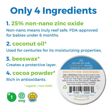 Waxhead Tinted Zinc Oxide Sunscreen Face, SPF 30 Reef Safe Non-Toxic Sunscreen Surf Zinc Sunblock, Travel Waterproof for Swimming, Lifeguard, Sports, Organic Sun Block Colored Face Scar (Tint 2oz Tin)