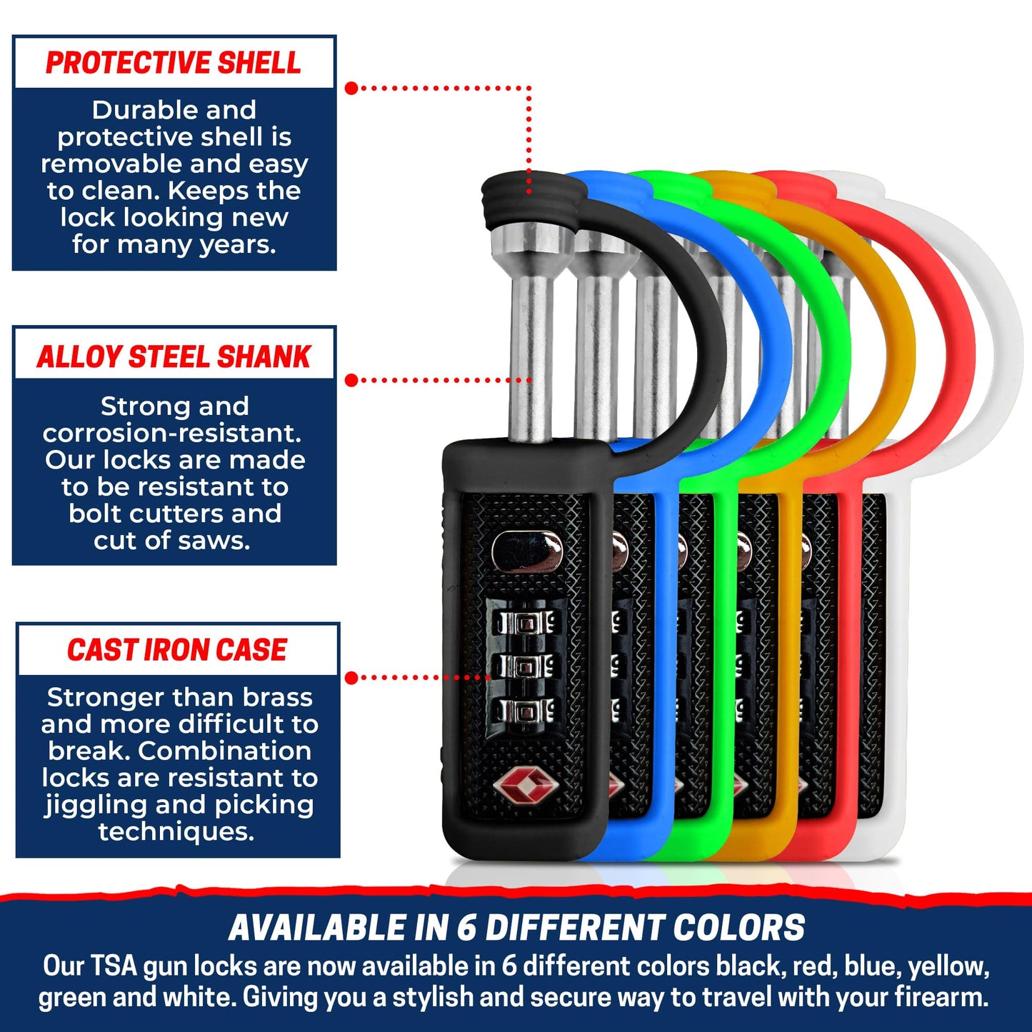 Cedar Mill TSA Approved Handgun Case Lock – Durable, Cut-Resistant Security TSA Locks for Gun Case, Pistol Case, Revolver Gun Case or Firearms – Child-Safe Trigger Locks for Rifles and Shotguns