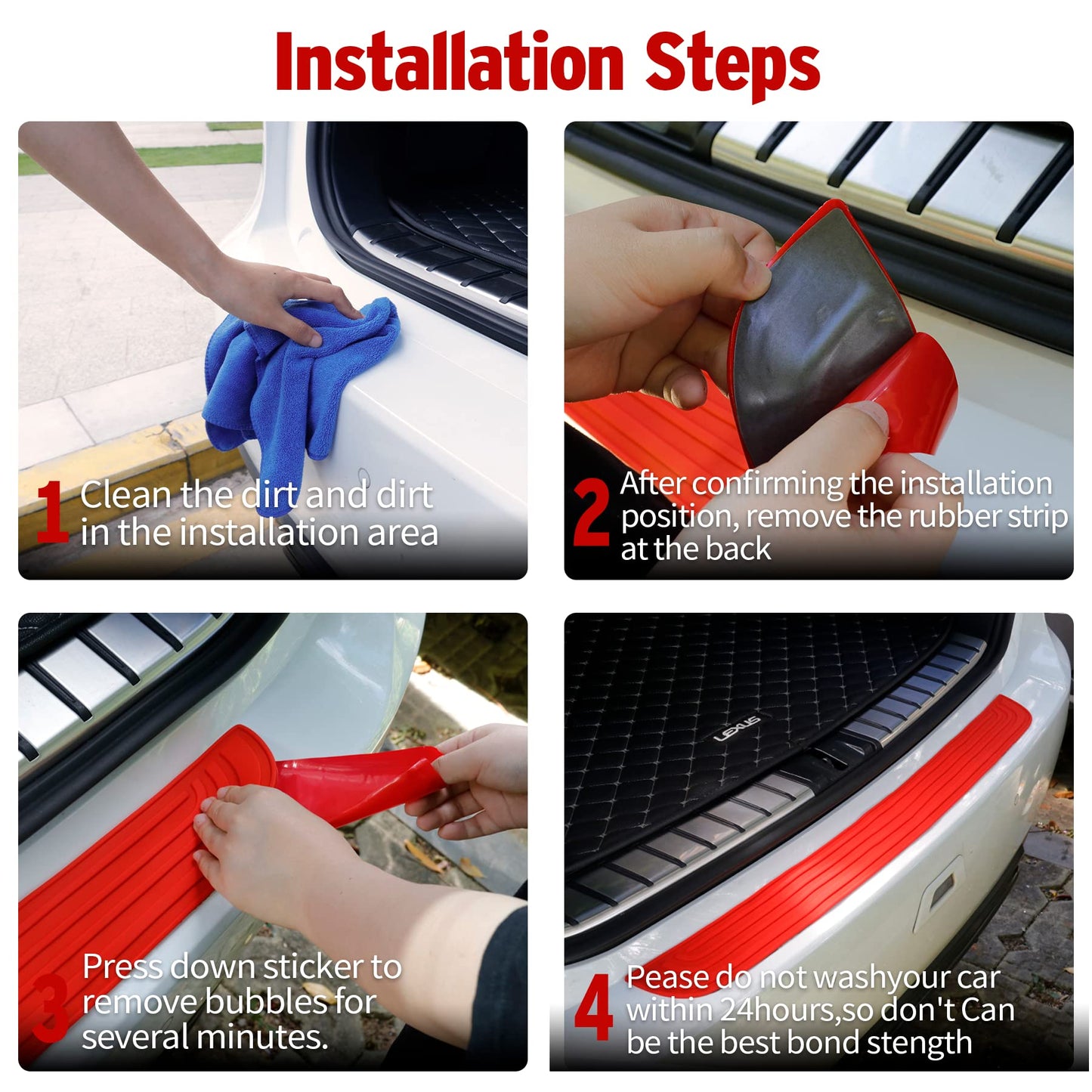 SINGARO Car Rear Bumper Protector, 35.5inch x2.75inch Car/SUV Universal Rubber Anti-Scratch Trunk Exterior Accessories（Red）