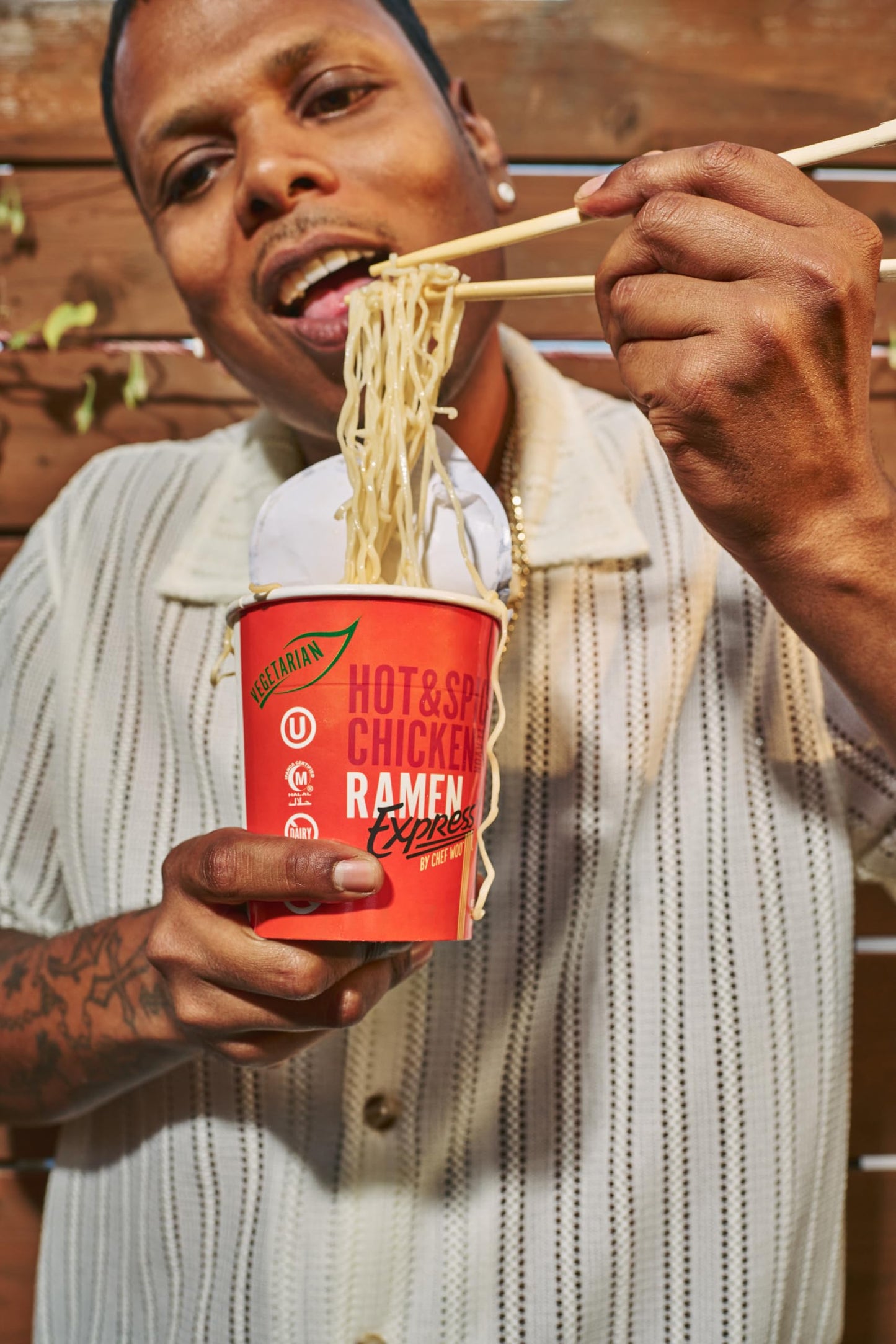 RAMEN EXPRESS Hot & Spicy Chicken Flavor Ramen Cup Noodle, 2.25 Oz Each (Pack Of 12) | Animal-free Ramen Noodles | All Plant-based | Made in U.S. with finest American flour
