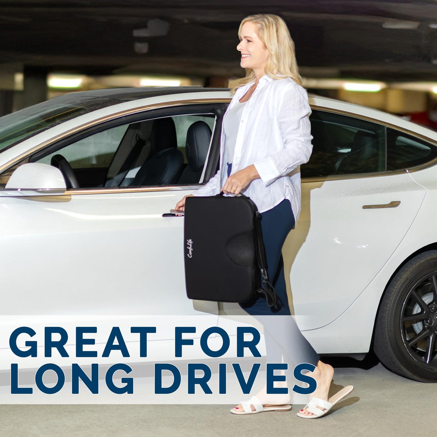 ComfiLife Car Seat Cushion–Premium Wedge 100% Polyurethane Foam Car Cushions for Driving–Auto Seat Cushion–Back & Sciatica Pain Relief for Long Drives–Comfort for Car Driver,Office, Truck Seat (Black)