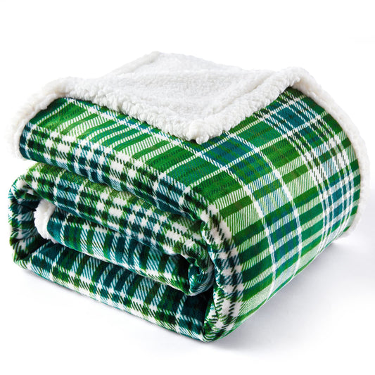 Touchat Sherpa Plaid Throw Blanket(60" X 70", Plaid Green), Fuzzy Fluffy Cozy Soft Blanket, Fleece Flannel Plush Twin Size Microfiber Blanket for Couch Bed Sofa