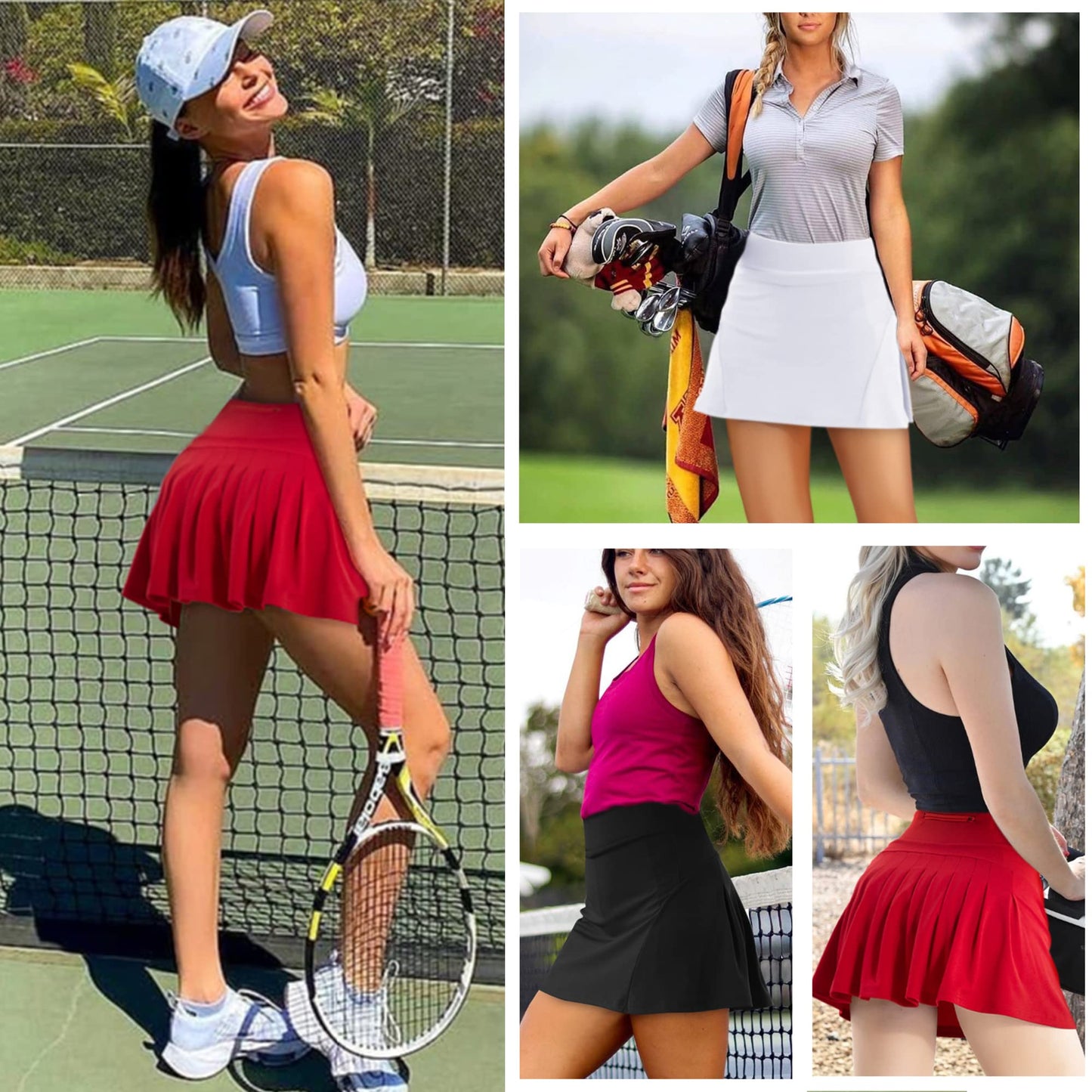 Betaven Pleated Tennis Skirts for Women with Pockets Build in Shorts Golf Skort Skirt High Waisted Athletic Running Activewear,A-Dark Red,Small