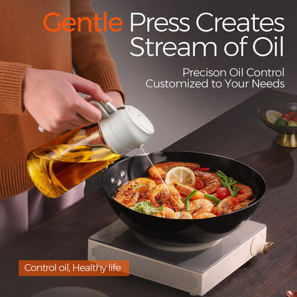 YARRAMATE 16oz/470ml Glass Olive Oil Sprayer for Cooking with Stickers, 2 in 1 Oil Dispenser for Kitchen Gadgets, Food Grade Premium Spray Bottle for Salad, Frying, BBQ (Creamy White)