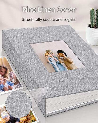 Artfeel Photo Album 4x6 with 300 Pockets,Slip-in Picture Albums,Linen Cover Memory Book with Front Window,White Page Vertical Photo Book for Wedding,Family,Anniversare,Baby,Vacation