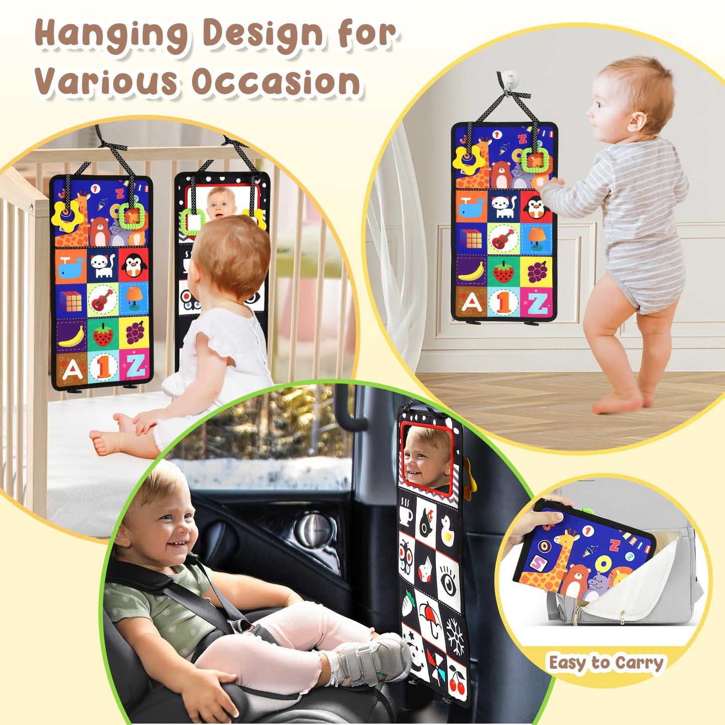 URMYWO Tummy Time Toy - Black and White High Contrast Baby Toys for Newborn - Baby Visual Stimulation Mirror - Montessori Sensory Crinkle Toy for Infant 0-3-6-12 Months - Shower Gift for Boy Girl