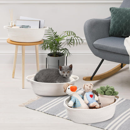 2 Pack Small Woven Basket with Gift Bags and Ribbons, Empty Decorative Gift Chest Box, Cute Baby Gift Basket for Nursery, Cotton Rope Room Shelf Storage Basket with Handles, All 12"x 8"x 5",White