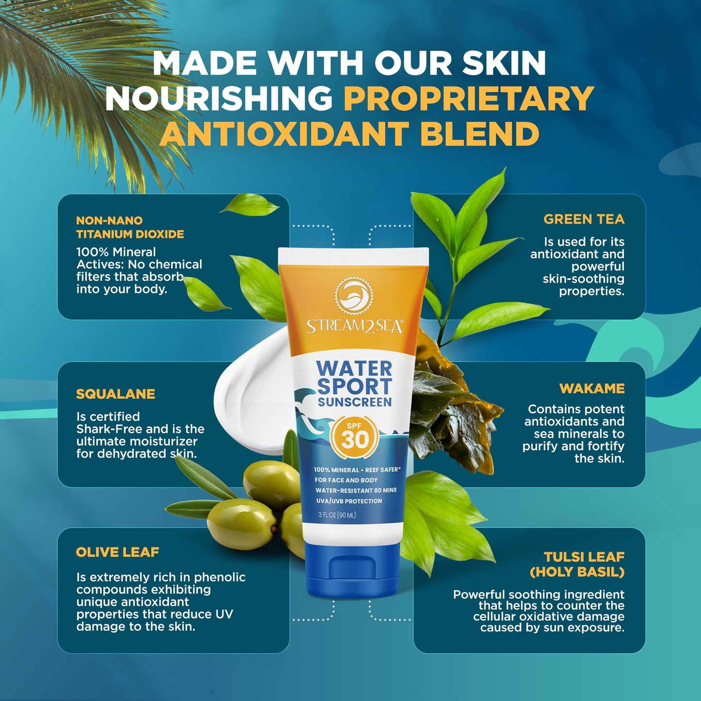 STREAM 2 SEA SPF 30 Biodegradable Mineral Sunscreen, 3 Fl oz Non-Greasy and Moisturizing Reef Safe Sunscreen For Face Protection and Body Against UVA and UVB