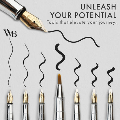 Wordsworth & Black Calligraphy Pen Gift Set, Includes Bottle, 6 Cartridges, Refill Converter, 6 Replacement Nibs, Premium Package, Journaling, Smooth Writing Pens [Black Chrome]