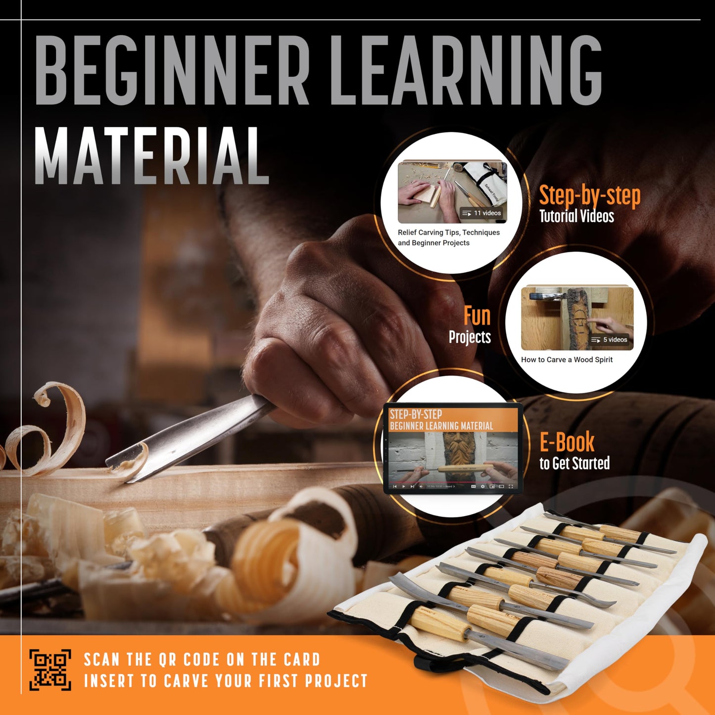 Schaaf Wood Carving Tools Set of 12 Chisels with Canvas Case | Wood Carving Chisels with Razor Sharp CR-V 60 Steel Blades