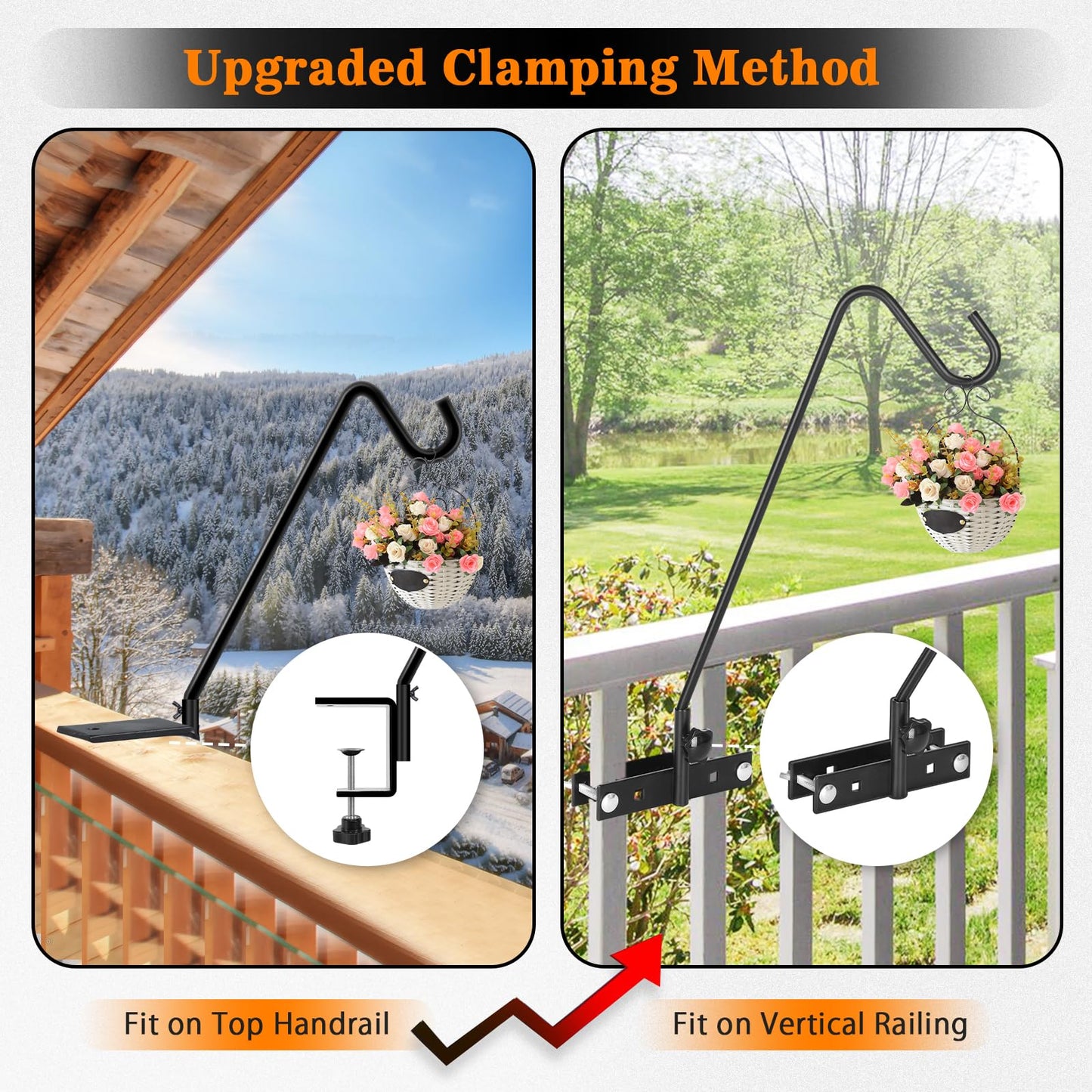 FEED GARDEN 2 Pack 13.5 Inch Deck Hooks for Vertical Railing, Adjustable Deck Bird Feeder Hanger for Hanging Lanterns, Wind Chimes, Flower Baskets, Suet Feeders