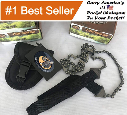 Sportsman Pocket Chainsaw - Camping Folding Hand Saw With Free Fire Starter, 36-Inch Heavy Duty Chain 48 Teeth, Best Pocket Saw for Survival Gear, Hunting, Backpacking, Tree Trimming or Emergency Kit